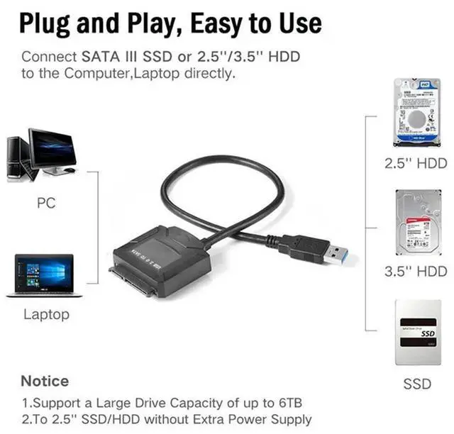 Alt view image 3 of 4 - Sata Adapter Cable USB 3.0 To Sata Converter 2.5/3.5 Inch Hard Disk Drive For HDD SSD USB3.0 To Sata Cable