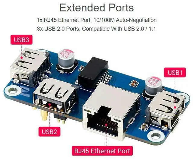 Alt view image 3 of 4 - Ethernet/USB HUB HAT(B) For Raspberry Pi 4B/3B+/3A+/2B/Zero/Zero With Zero WH,With 1X RJ45 Ethernet Port