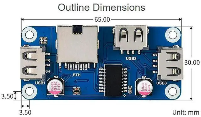 Alt view image 4 of 4 - Ethernet/USB HUB HAT(B) For Raspberry Pi 4B/3B+/3A+/2B/Zero/Zero With Zero WH,With 1X RJ45 Ethernet Port