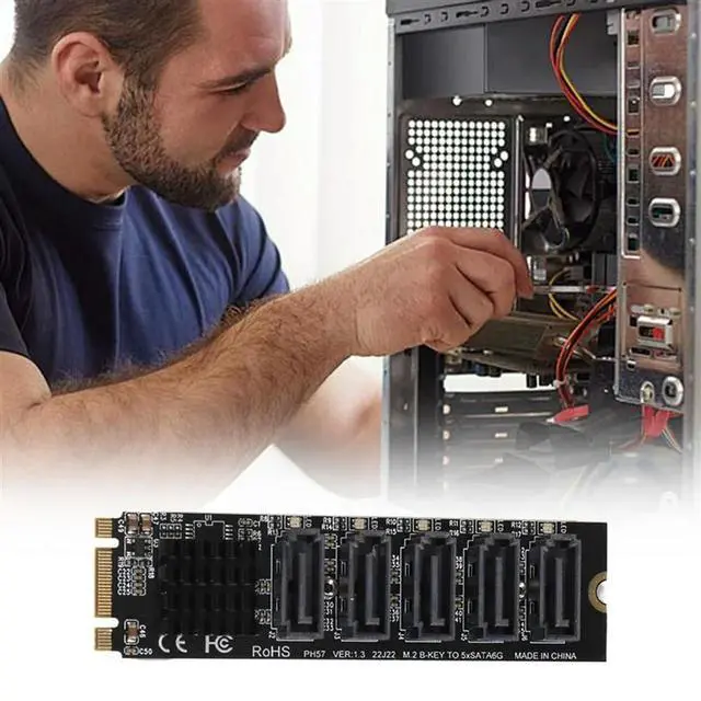 Alt view image 2 of 4 - M.2 NGFF B-Key SATA Change 5 Port Expansion Card 6Gbps Expansion Card JM575 Chipset