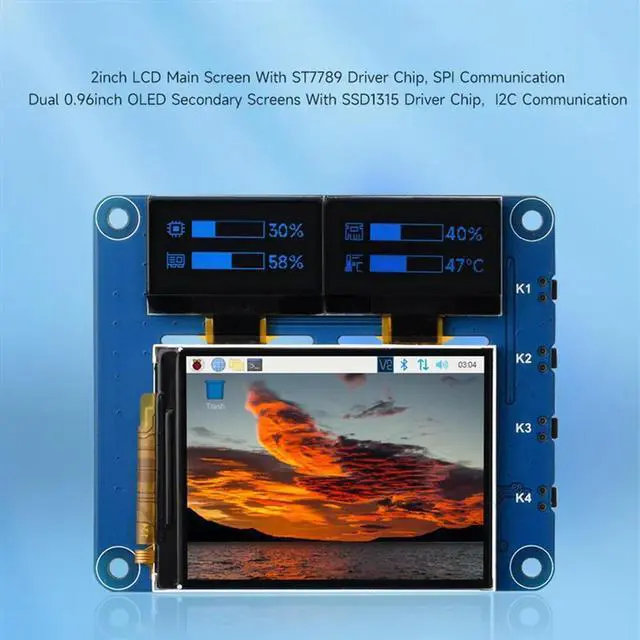 Alt view image 4 of 4 - 2Inch LCD Screen With 0.96Inch OLED Display Module HAT Kit For Rpi Raspberry Pi Zero 2 W 3 Model B 4 5 Expansion Board