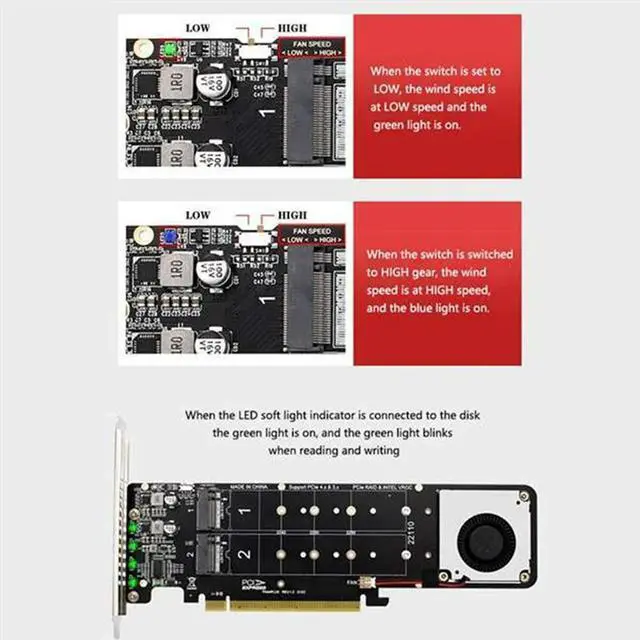 Alt view image 3 of 4 - Double-Sided 4-Disk NVME Raid PCI-E X16 Split Card PCI-E X16 To M.2 M-Key NVME X4SSD RAID Expansion Card Adapter