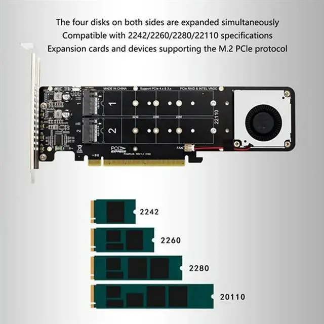 Alt view image 4 of 4 - Double-Sided 4-Disk NVME Raid PCI-E X16 Split Card PCI-E X16 To M.2 M-Key NVME X4SSD RAID Expansion Card Adapter