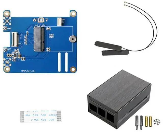 Alt view image 3 of 4 - MPW7NCA For Raspberry Pi 5 PCIE To M.2 E-Key 7 Module+Case BE200 Blue PCB Support Google TPU,Wif6e AX210,AX200 Adapte