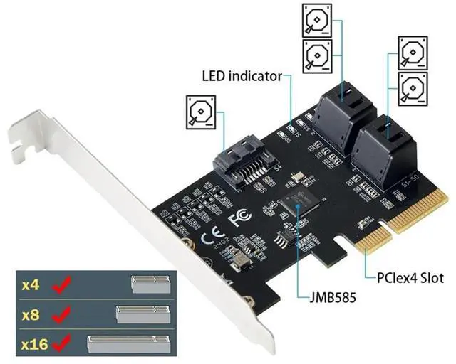 Alt view image 2 of 4 - 5 Port SATA III PCIE X4 To SATA 3.0 PCI Express Converter Computer Hard Disk SATA Expansion Card Adapter JMB585 Chip Dura