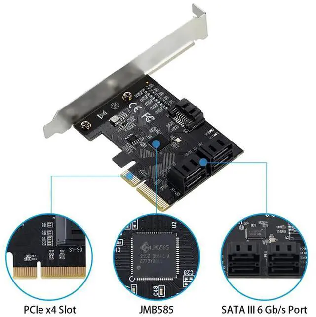 Alt view image 4 of 4 - 5 Port SATA III PCIE X4 To SATA 3.0 PCI Express Converter Computer Hard Disk SATA Expansion Card Adapter JMB585 Chip Dura