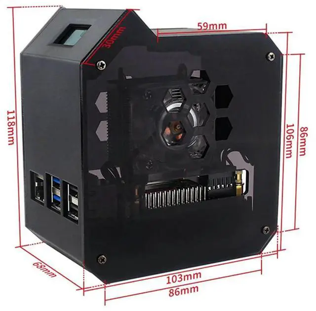 Alt view image 4 of 4 - For Raspberry Pi 5 ABS Mini Tower Case Kit Copper Tube Ice Tower Fan PWM JST RGB LED For RPI 5 Pi5