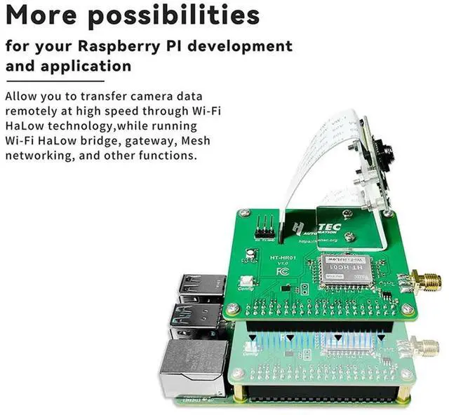 Main image of HR01 Halow Module Pi-Camlow For Raspberry Pi HAT 5MP Camera 2KM Range 32.5Mbps Mesh Networking