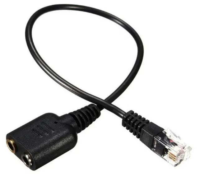 Main image of Double 3.5mm PC Headsets Jacks to RJ9 Desk Phones Jacks Headsets Adapters Cable PC Computer Headsets Telephone Usings