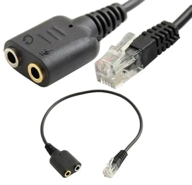 Alt view image 2 of 2 - Double 3.5mm PC Headsets Jacks to RJ9 Desk Phones Jacks Headsets Adapters Cable PC Computer Headsets Telephone Usings