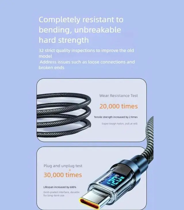 Alt view image 2 of 2 - 120W ligent Charging Cable Power Termination Braided Cable With LED Display Monitoring Replacement for Phone