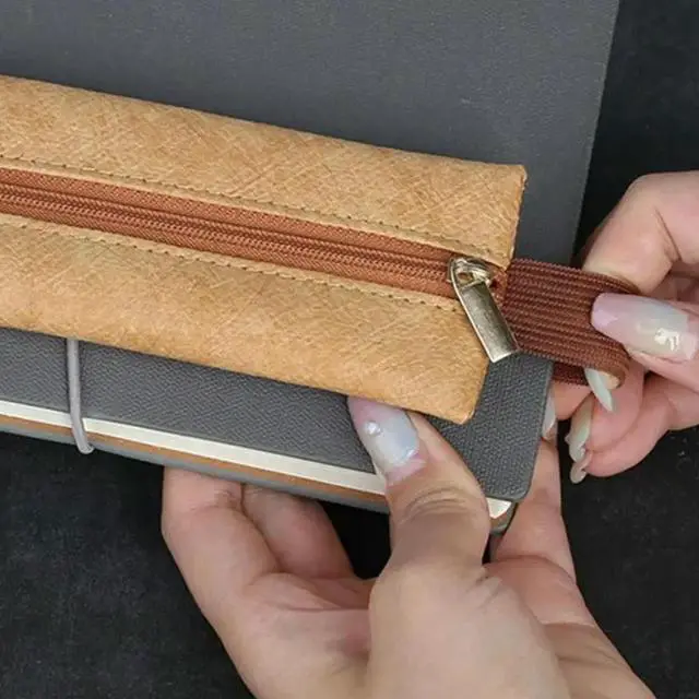 Alt view image 2 of 2 - 4 Pcs Elastic Pencil Case PU Leather Pencil Box Journal Pen Bag School Office Supplies For Students Spacious