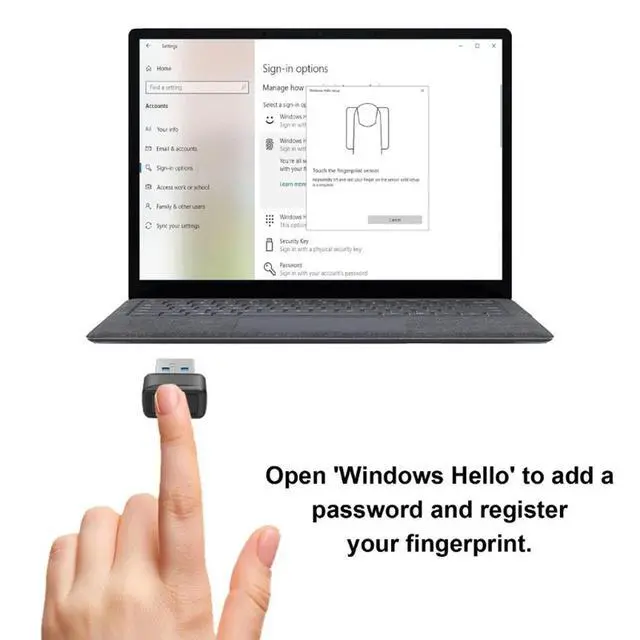 Alt view image 2 of 2 - USB Fingerprint Key Reader Advanced Security Access Window Hello Fingerprint Reader for 10/11 Laptops Computer