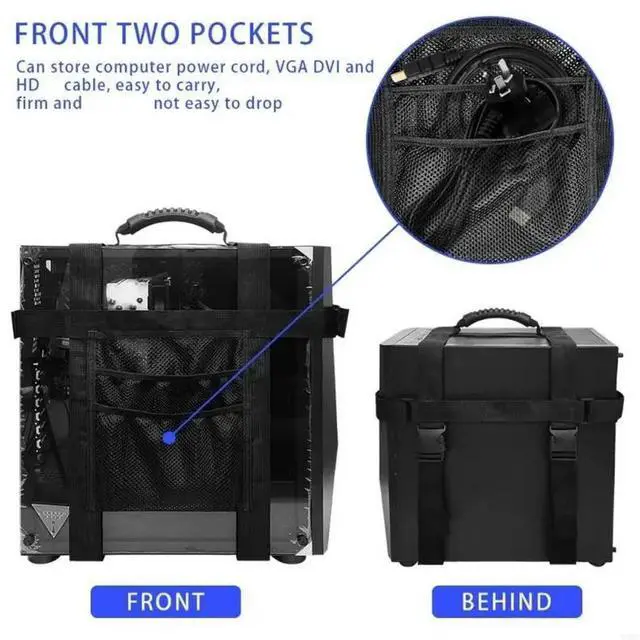 Main image of Ergonomic PC Tower Carrying Strap Desktop Carrying Case Belt Computer Travel Holder with Pocket for Cable Transporting