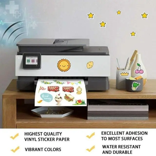 Main image of 100 Sheets Printable Sticker Paper A 4 Waterproof Decal Paper Adhesive Sheets for Inkjet Printer