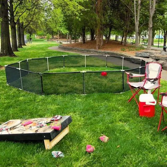 Alt view image 5 of 5 - Portable Gaga Ball Pit Kit 15 FT Gaga Pit - Strong Nylon Mesh, Inflatable Gaga B