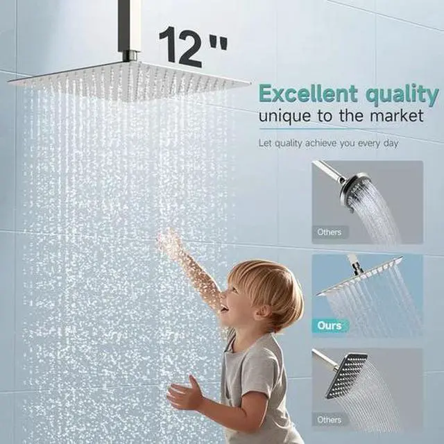 Main image of 12 Inch Rain Shower Head, High Pressure Rainfall Showerhead Large Waterfall Show