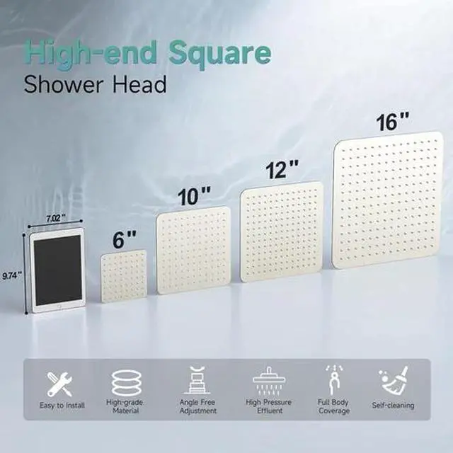 Alt view image 2 of 6 - 12 Inch Rain Shower Head, High Pressure Rainfall Showerhead Large Waterfall Show
