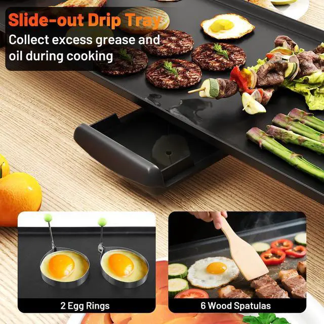 Alt view image 6 of 7 - ARLIME 27" Large Electric Griddle, Nonstick Countertop BBQ Grill with Adjustable Temperature, Thermostats and Drip Tray, Teppanyaki Grill for Indoor & Outdoor