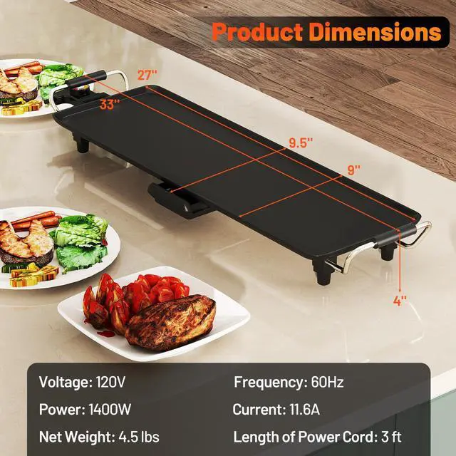 Alt view image 7 of 7 - ARLIME 27" Large Electric Griddle, Nonstick Countertop BBQ Grill with Adjustable Temperature, Thermostats and Drip Tray, Teppanyaki Grill for Indoor & Outdoor