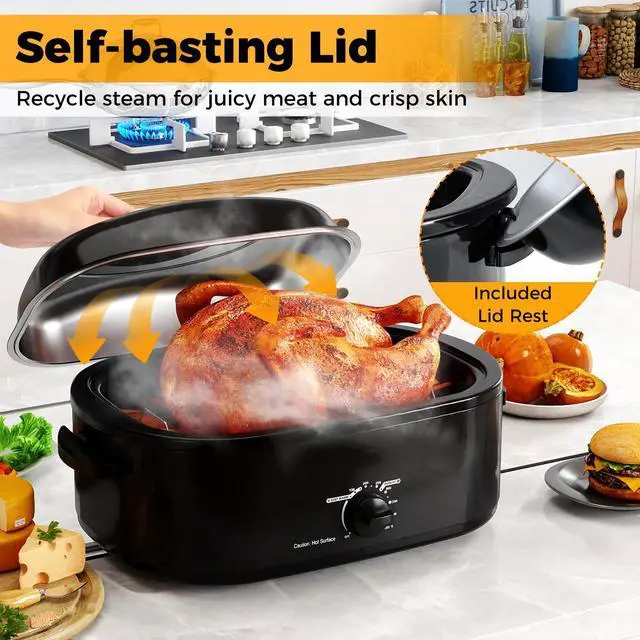 Alt view image 3 of 7 - ARLIME 20QT Electric Roaster Oven with Self-Basting Lid, Turkey Roaster with Removable Pan & Rack, Defrost & Warm Function, Adjustable Temperature, Fit 30LB Turkey