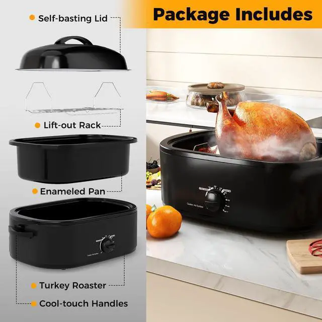 Alt view image 6 of 7 - ARLIME 20QT Electric Roaster Oven with Self-Basting Lid, Turkey Roaster with Removable Pan & Rack, Defrost & Warm Function, Adjustable Temperature, Fit 30LB Turkey