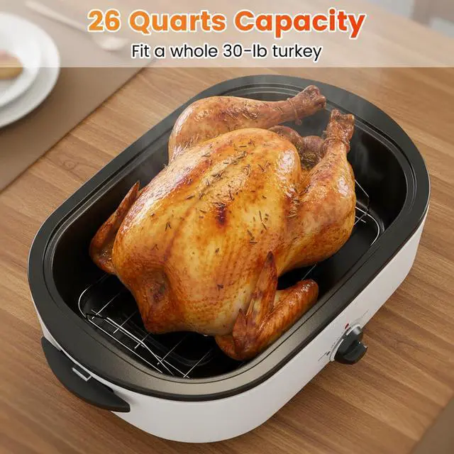 Alt view image 4 of 7 - ARLIME 26QT Electric Roaster Oven with Visible & Self-Basting Lid, Turkey Roaster with Removable Pan & Rack, Defrost & Warm Function, Adjustable Temperature, Fit 30LB Turkey