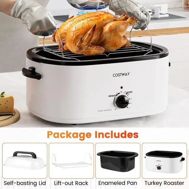 Alt view image 5 of 7 - ARLIME 26QT Electric Roaster Oven with Visible & Self-Basting Lid, Turkey Roaster with Removable Pan & Rack, Defrost & Warm Function, Adjustable Temperature, Fit 30LB Turkey
