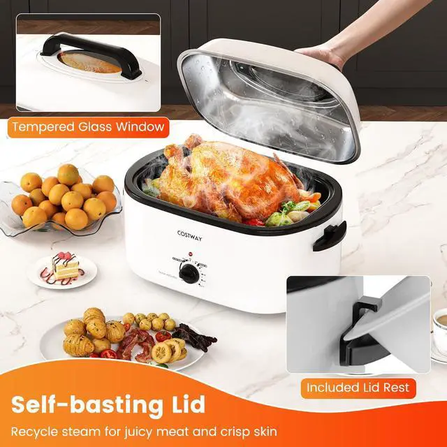 Alt view image 3 of 7 - ARLIME 26QT Electric Roaster Oven with Visible & Self-Basting Lid, Turkey Roaster with Removable Pan & Rack, Defrost & Warm Function, Adjustable Temperature, Fit 30LB Turkey