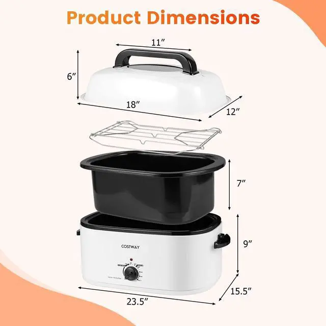 Alt view image 7 of 7 - ARLIME 26QT Electric Roaster Oven with Visible & Self-Basting Lid, Turkey Roaster with Removable Pan & Rack, Defrost & Warm Function, Adjustable Temperature, Fit 30LB Turkey