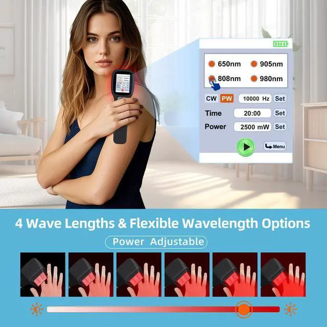 Alt view image 7 of 7 - ZJKC 1-10000Hz 2500mW Infrared Laser Therapy Cold Red Light Treatment for Body Pain