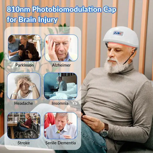 Alt view image 4 of 7 - ZJKC 810nm Helmet Brain Photobiomodulation Therapy for Stroke Parkinson Patients