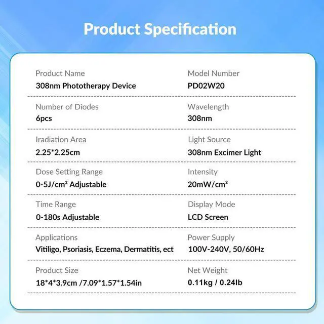 Alt view image 6 of 7 - ZJKC 6Diodes 308nm Excimer Blue Uvb Light therapy device for Skin Deseases Treatment
