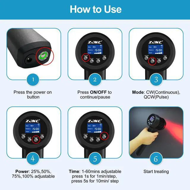 Alt view image 5 of 7 - ZJKC 3W Handheld Laser Therapy for Osteoarthritis Device 808nm 650nm Red Light Laser