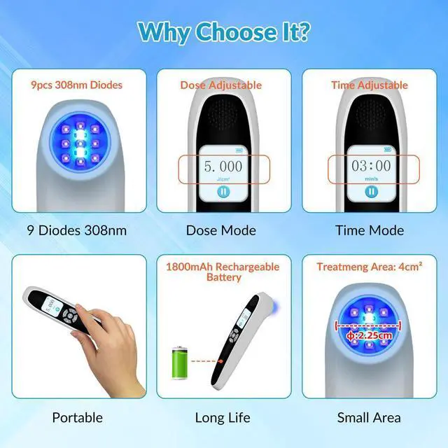 Alt view image 6 of 6 - ZJKC 308nm Skin Desease Treatment Blue Uv Light Therapy Device Home Use 45mW/cm2