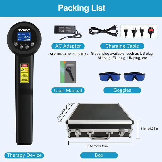 Alt view image 6 of 7 - ZJKC 5W/5000mW Cold Laser Class 4 Red Infrared Light Therapy Device for Pain Relief