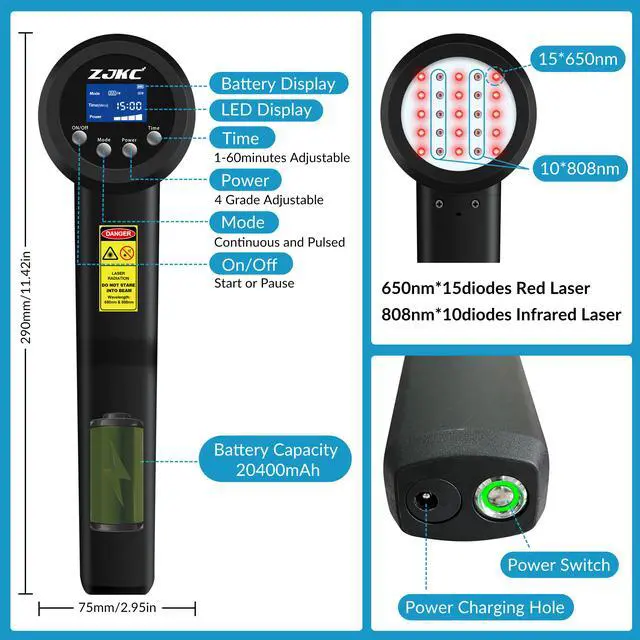 Alt view image 4 of 7 - ZJKC 5W Class 4 Cold Laser Therapy Red Infra Light Treatment LLLT for Pain Relief