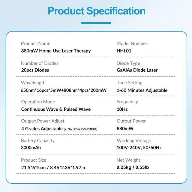 Alt view image 6 of 7 - ZJKC 880mW Shoulder Therapy Cold Laser Treatment Device for Pain Relief 650nm 808nm