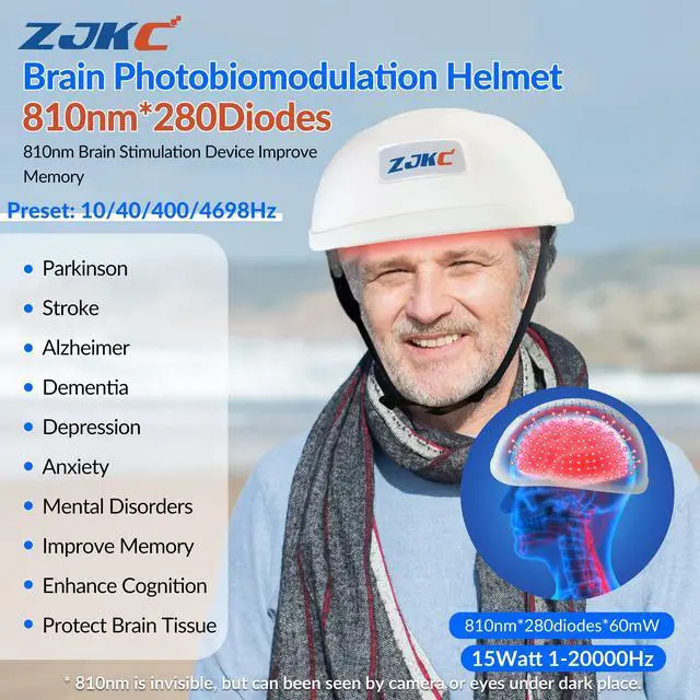 Main image of ZJKC 810nm Brain Photobiomodulation Near Infrared Light Therapy Helmet for Parkinson