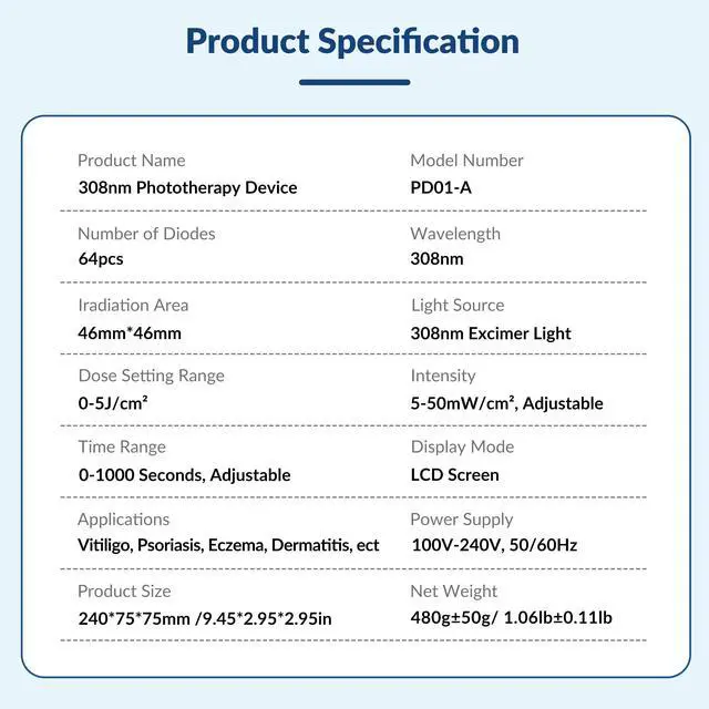 Alt view image 6 of 7 - ZJKC 308nm Excimer Blue Uvb Light Therapy for Skin Disorders Treatment Device Black