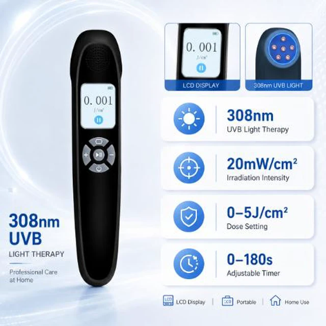 Alt view image 2 of 7 - ZJKC 308nm UVB Light Therapy Device 20mW/cm² for Psoriasis Vitiligo Eczema Portable Rechargeable LCD Home Phototherapy
