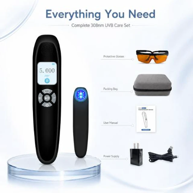 Alt view image 7 of 7 - ZJKC 308nm UVB Light Therapy Device 20mW/cm² for Psoriasis Vitiligo Eczema Portable Rechargeable LCD Home Phototherapy