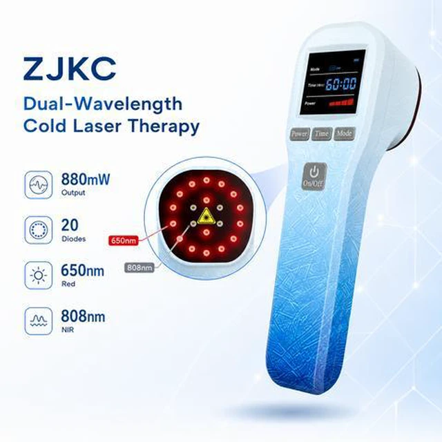 Main image of ZJKC HHL01 880mW Dual Wavelength Laser Device 20 Diodes 650nm 808nm Rechargeable Handheld with CW PW Modes 1 to 60 Min Timer for Home Use
