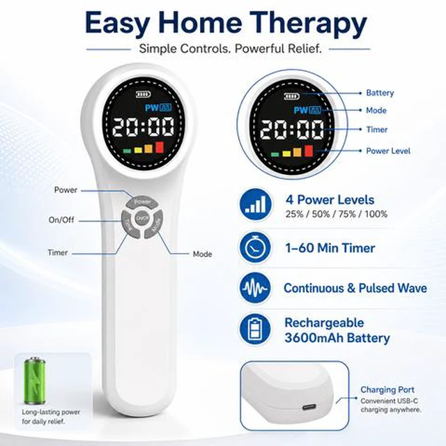 Alt view image 3 of 6 - ZJKC HHL02 1760mW Handheld Laser Device 24 Diodes 660nm 808nm 980nm Rechargeable Portable Device with Adjustable Power and Timer