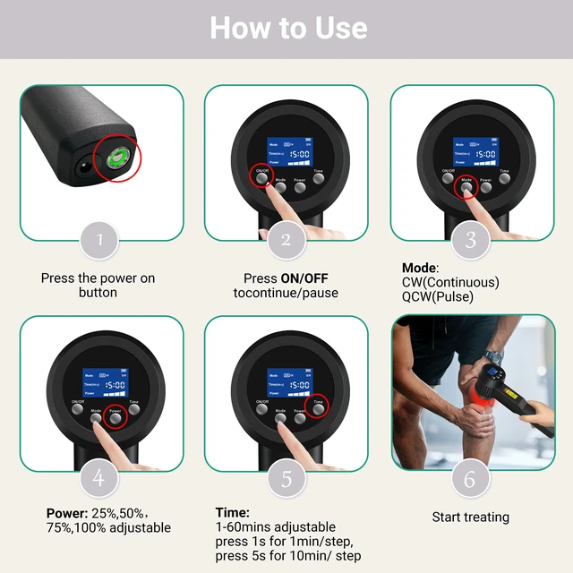 Alt view image 6 of 7 - ZJKC 5W High Power Light Therapy Device 25 Diodes CW PW Adjustable 4 Power Levels 1-60 Min Timer Rechargeable 20400mAh Handheld Device for Muscle Joint Body Care