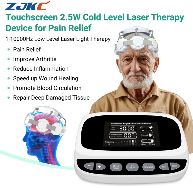 Main image of ZJKC JLC01 Transcranial Magnetic Stimulation Device TMS Brain Stimulation Machine 9 Applicator Heads 8 Fixed Frequencies 11 Variable Modes Adjustable Intensity LCD Display Head Vibration
