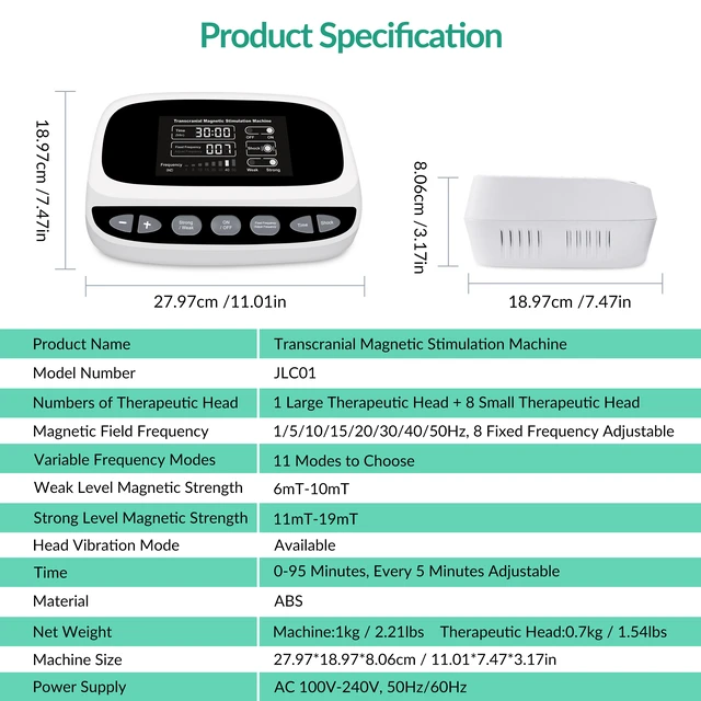 Alt view image 7 of 7 - ZJKC JLC01 Transcranial Magnetic Stimulation Device TMS Brain Stimulation Machine 9 Applicator Heads 8 Fixed Frequencies 11 Variable Modes Adjustable Intensity LCD Display Head Vibration