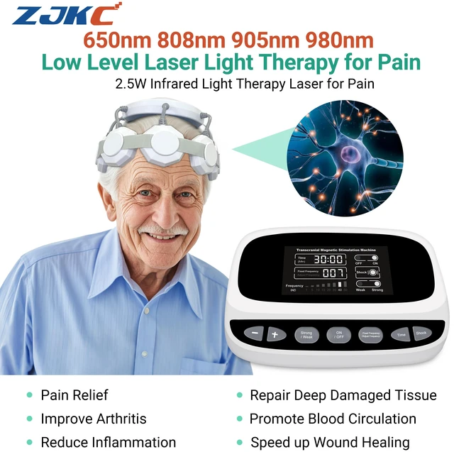 Main image of ZJKC JLC01 Non Invasive Neurostimulation Equipment Magnetic Headgear with 1 Large 8 Small Applicators Selectable Frequency Settings Digital Control Unit Adjustable Session Timer