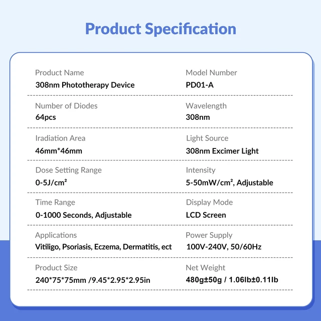 Alt view image 7 of 7 - ZJZKTOP 308nm UVB Light Therapy Device for Psoriasis and Vitiligo, Narrowband UVB Phototherapy Machine, 64 Diodes, Adjustable 5-50mW/cm2, Handheld Ultraviolet Therapy Lamp with MED Test