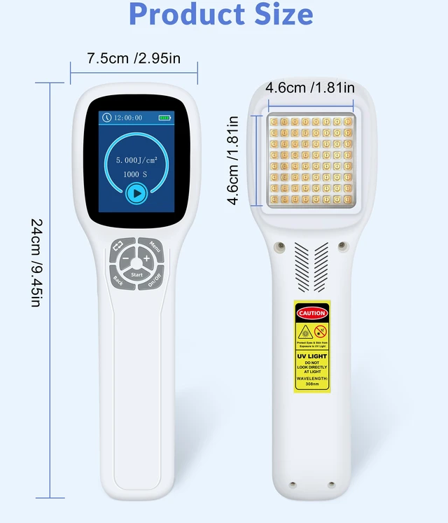 Alt view image 4 of 7 - ZJZKTOP 308nm UVB Light Therapy Device for Psoriasis and Vitiligo, Narrowband UVB Phototherapy Machine, 64 Diodes, Adjustable 5-50mW/cm2, Handheld Ultraviolet Therapy Lamp with MED Test